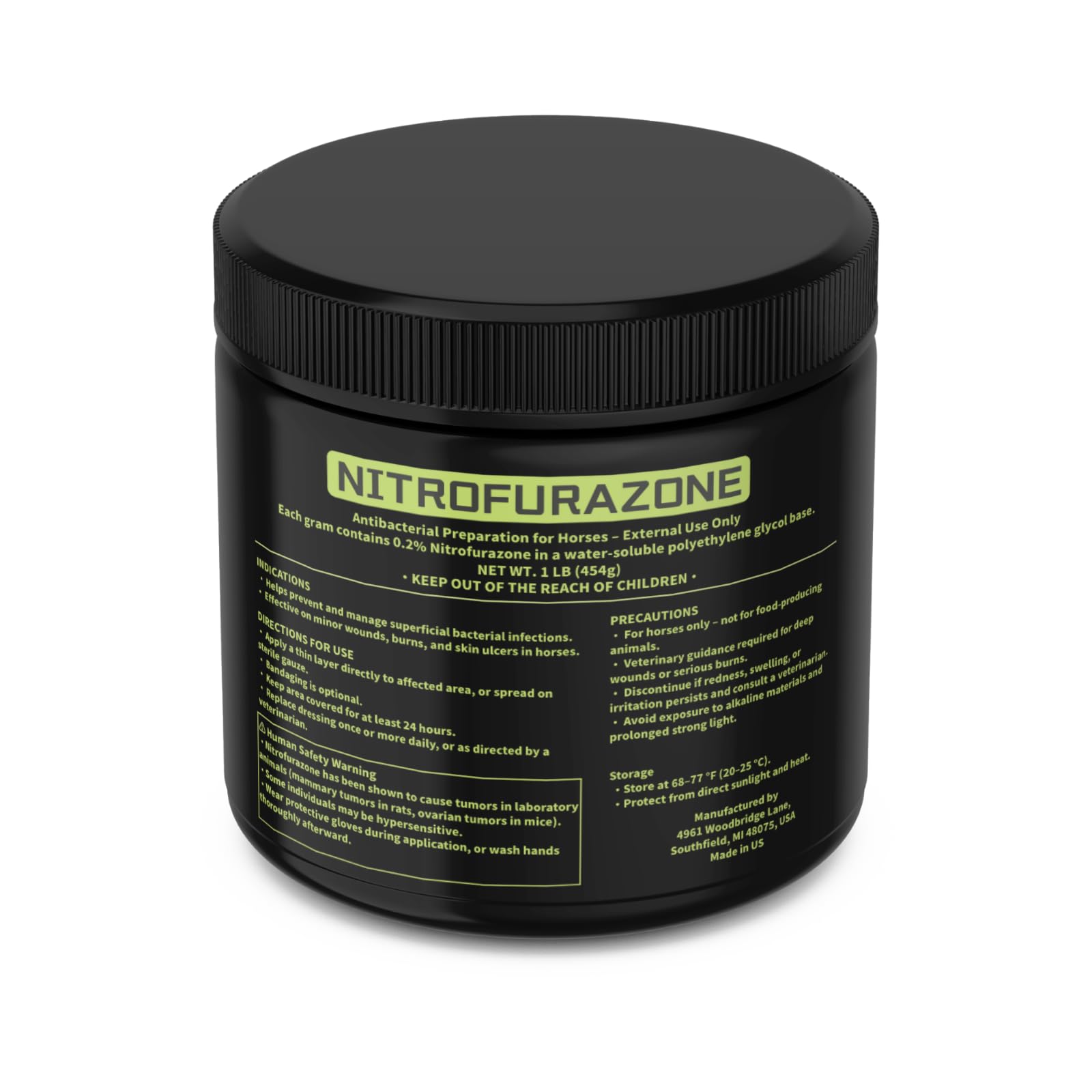 BESLKB horse wound ointment bottle closeup highlighting nitrofurazone-based topical care.