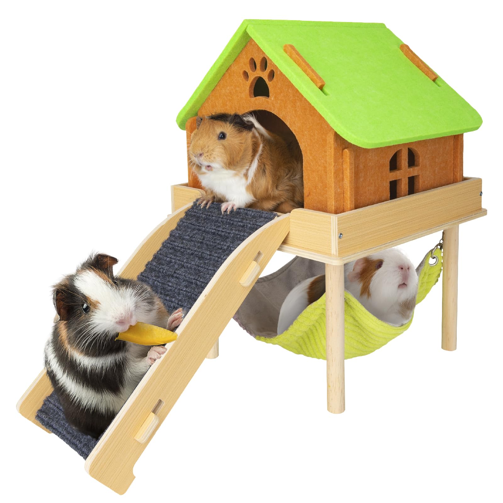 BESNEW 3-in-1 guinea pig hammock platform house shows a roomy rest and play space.