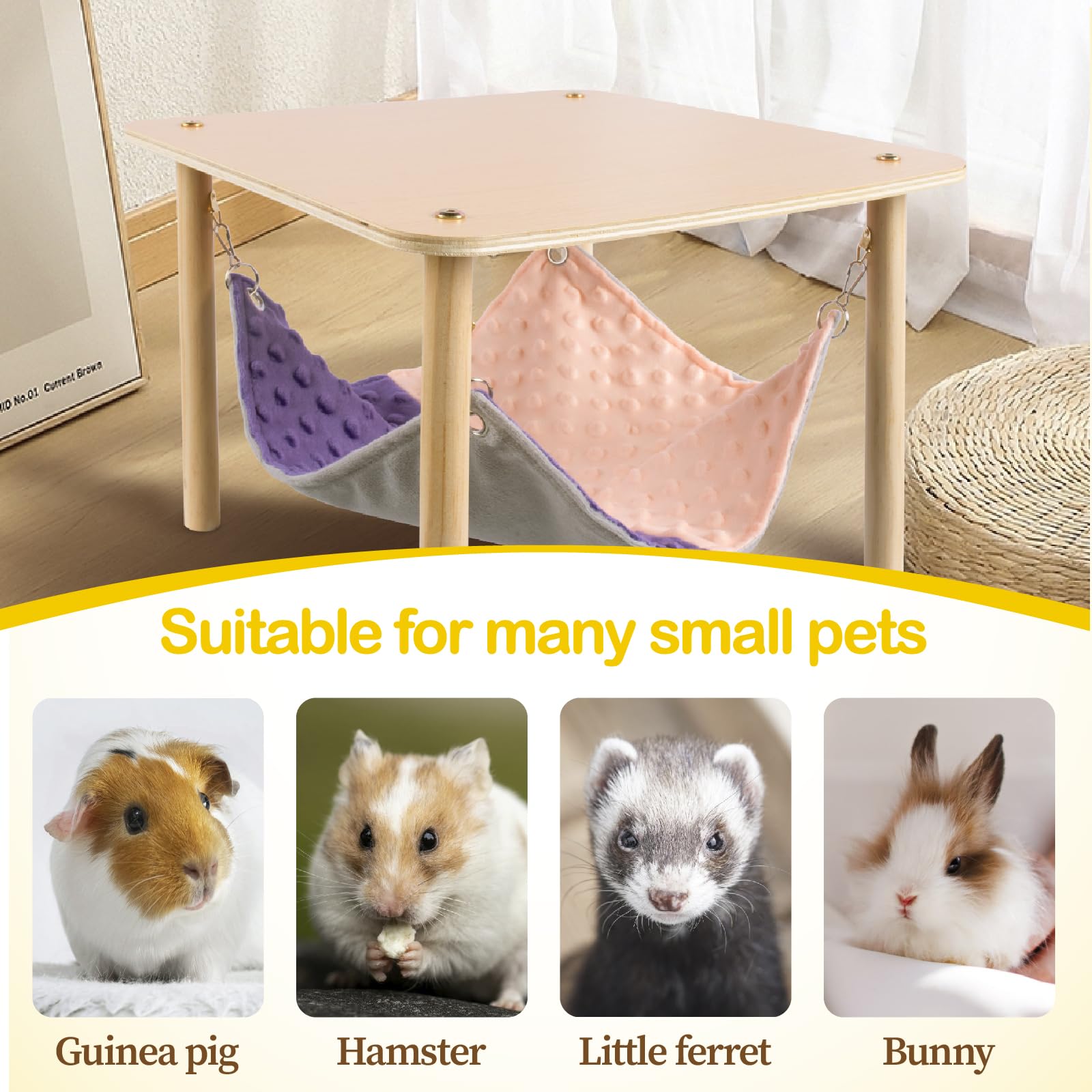 BESNEW guinea pig hammock in use with pet illustrates large resting space.