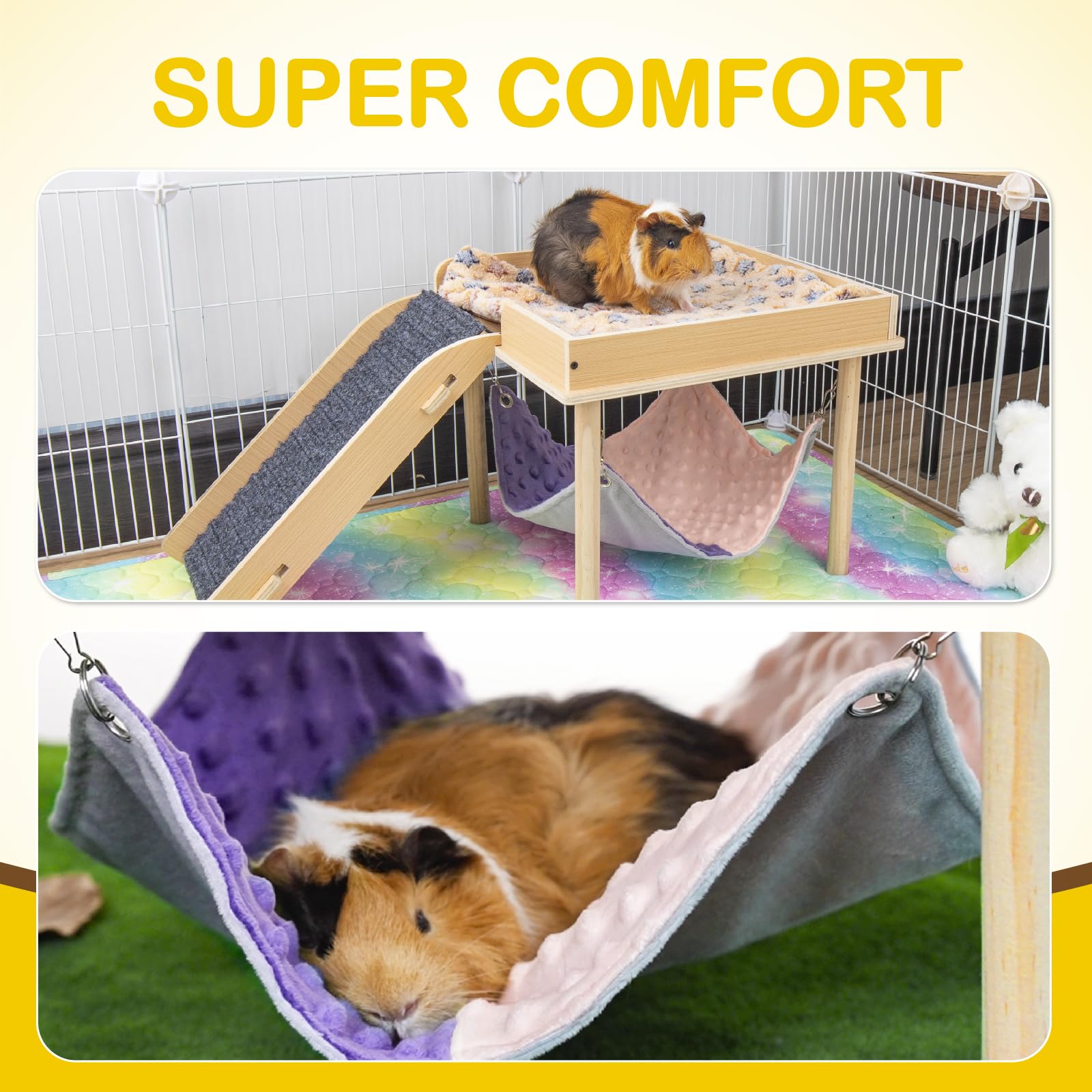 BESNEW guinea pig hammock metal hook attachment demonstrates secure hanging.