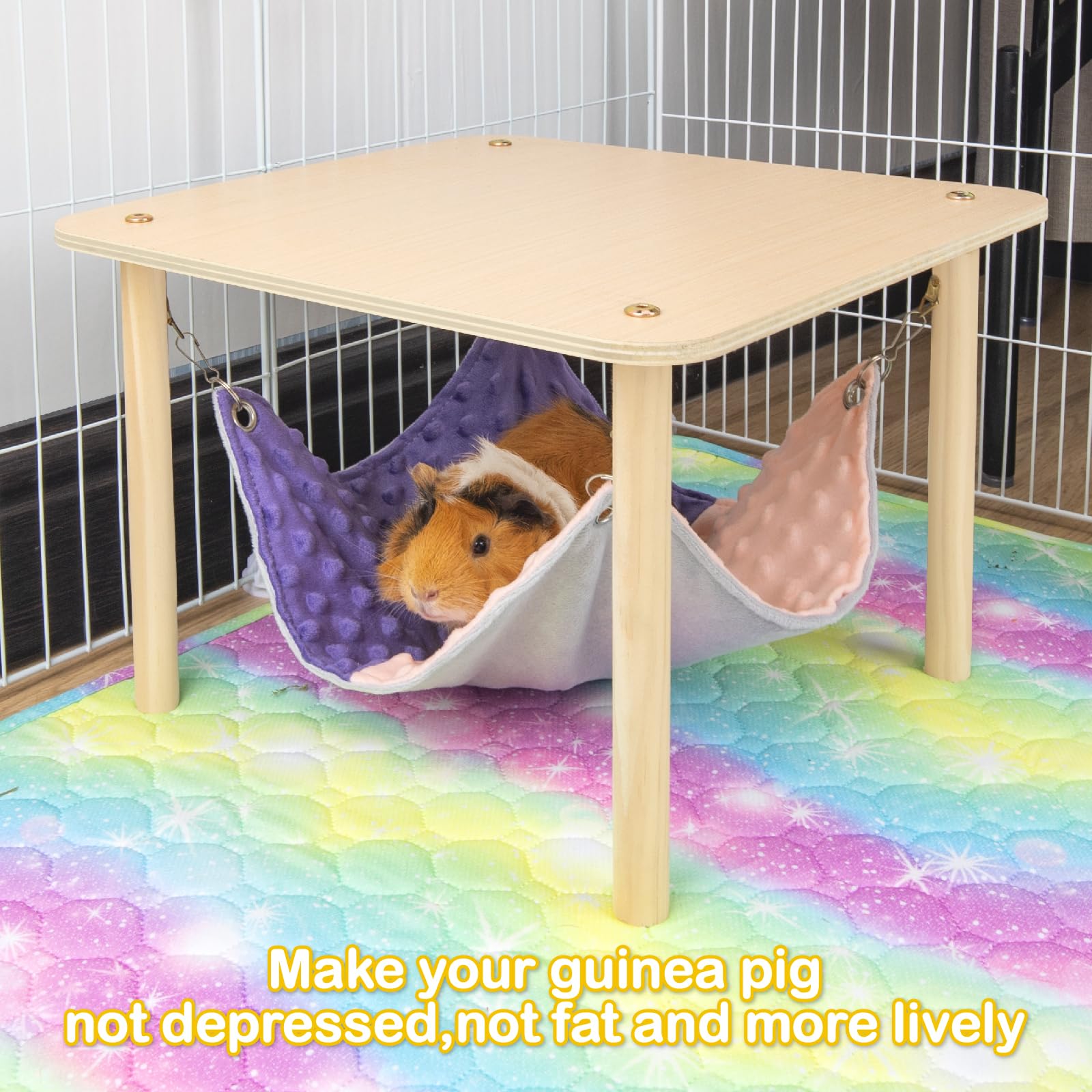 BESNEW guinea pig hammock platform highlights spacious lounging area for pets.
