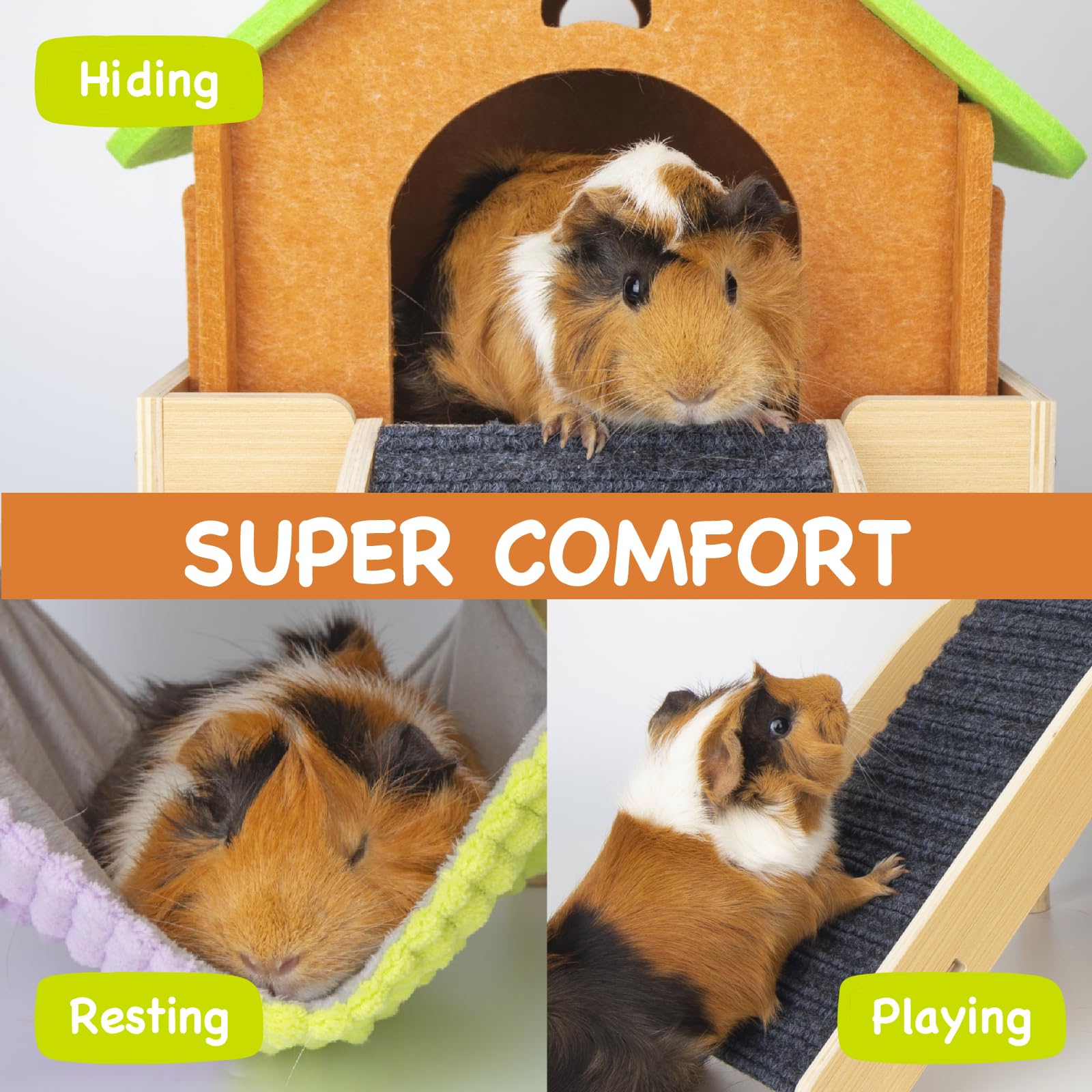 BESNEW guinea pig hammock stairs design demonstrates easy climbing with felt-padded steps.