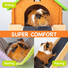 BESNEW guinea pig hammock stairs design demonstrates easy climbing with felt-padded steps.