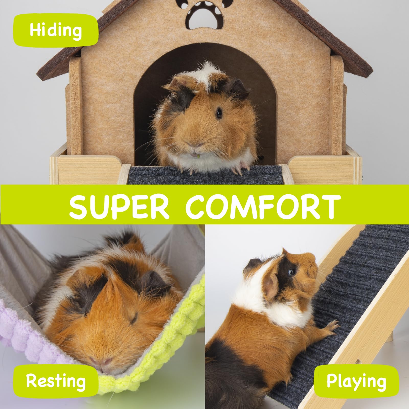 BESNEW guinea pig house hideout provides a private retreat for napping and hiding.