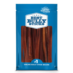 Best Bully Sticks 12inch dog chew close-up, durable beef treat supports dental health.