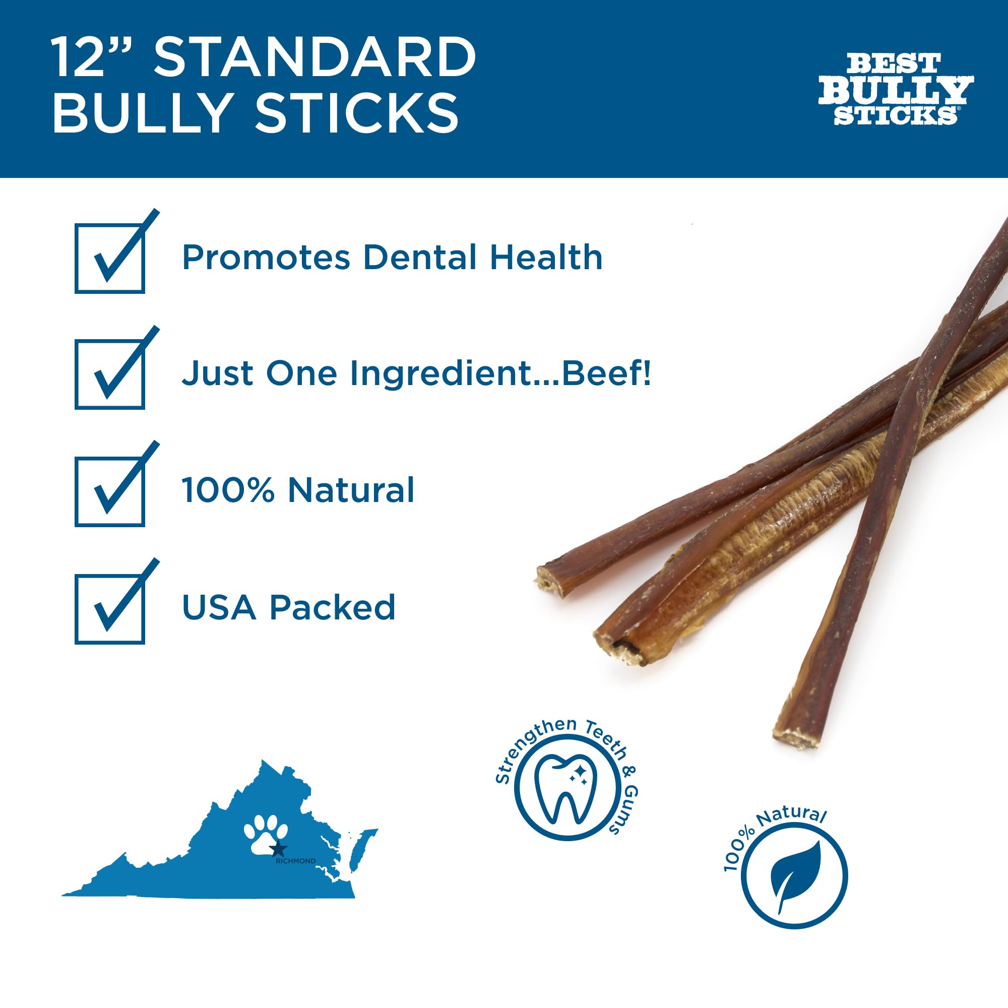Best Bully Sticks grain-free natural dog chew packaging shot, convenient large-breed reward.