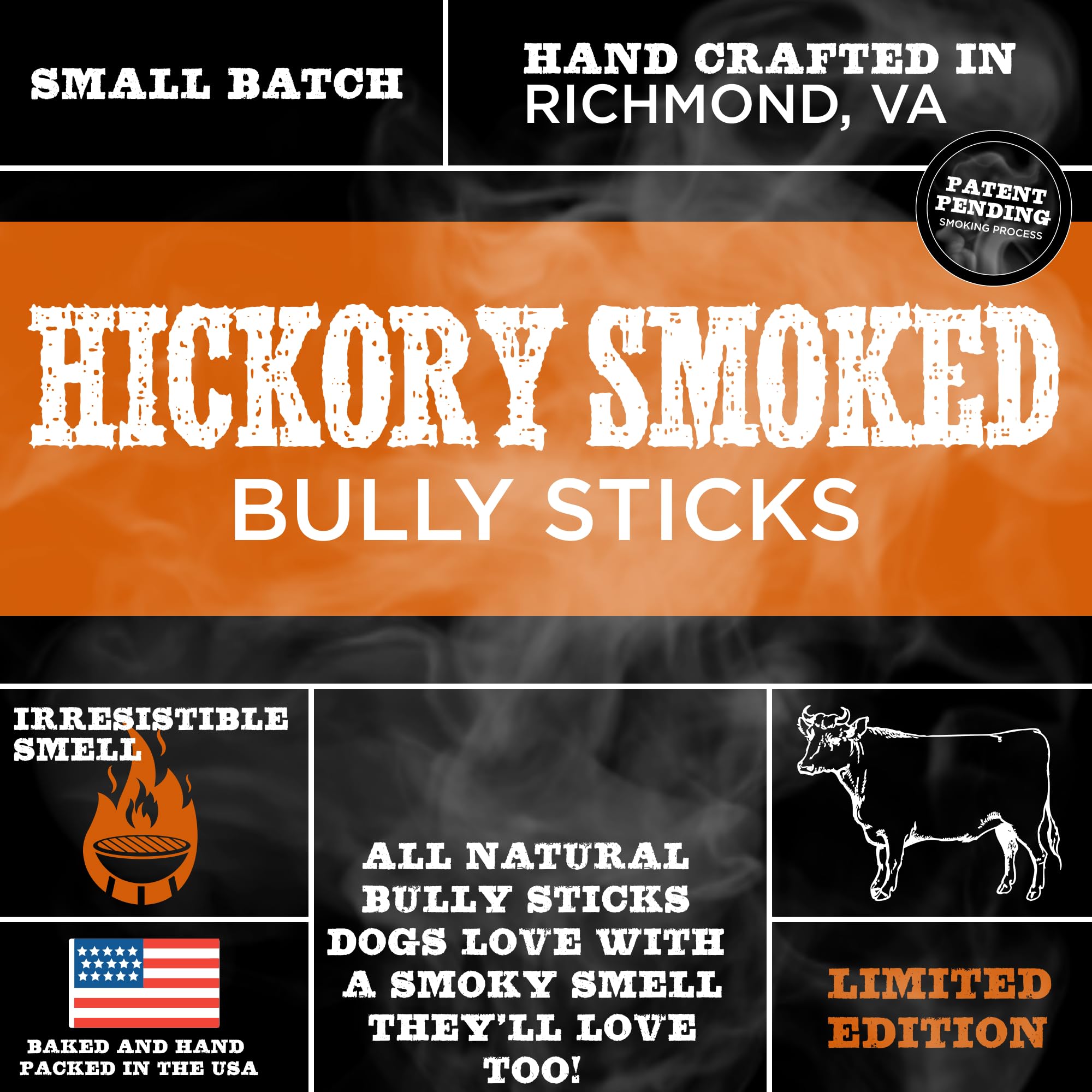 Best Bully Sticks Hickory Smoked 4in beef ingredient closeup highlights natural grain-free chew.