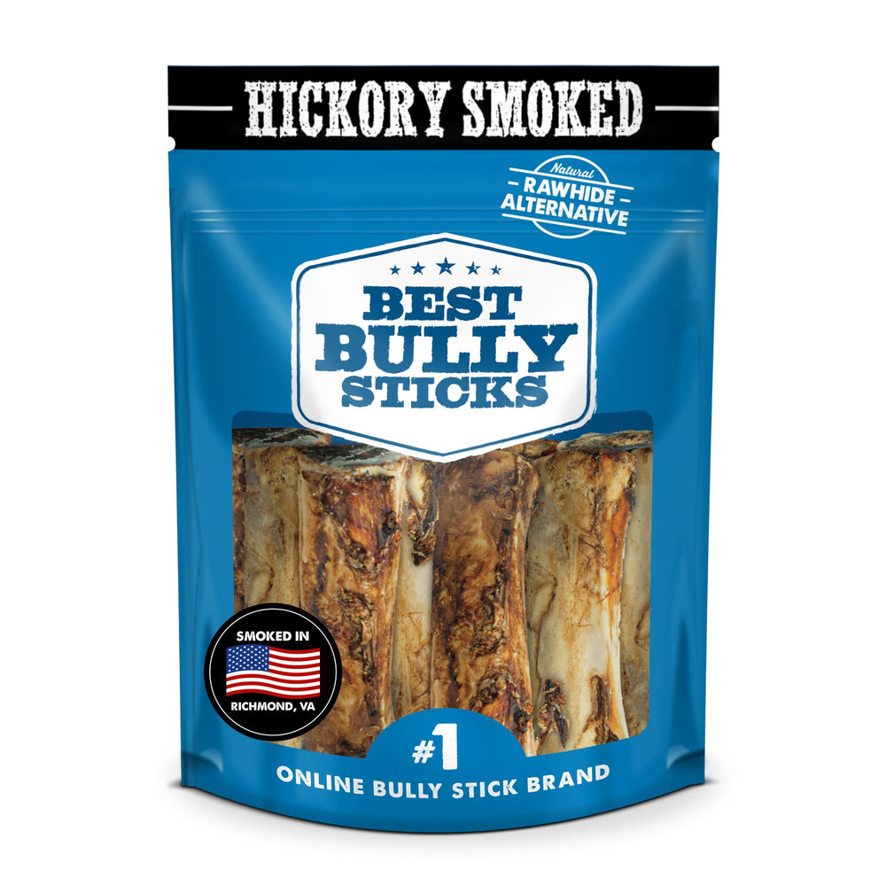 Best Bully Sticks Hickory Smoked Marrow Bones front view pack, long-lasting chew for large dogs