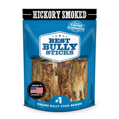 Best Bully Sticks Hickory Smoked Marrow Bones front view pack, long-lasting chew for large dogs