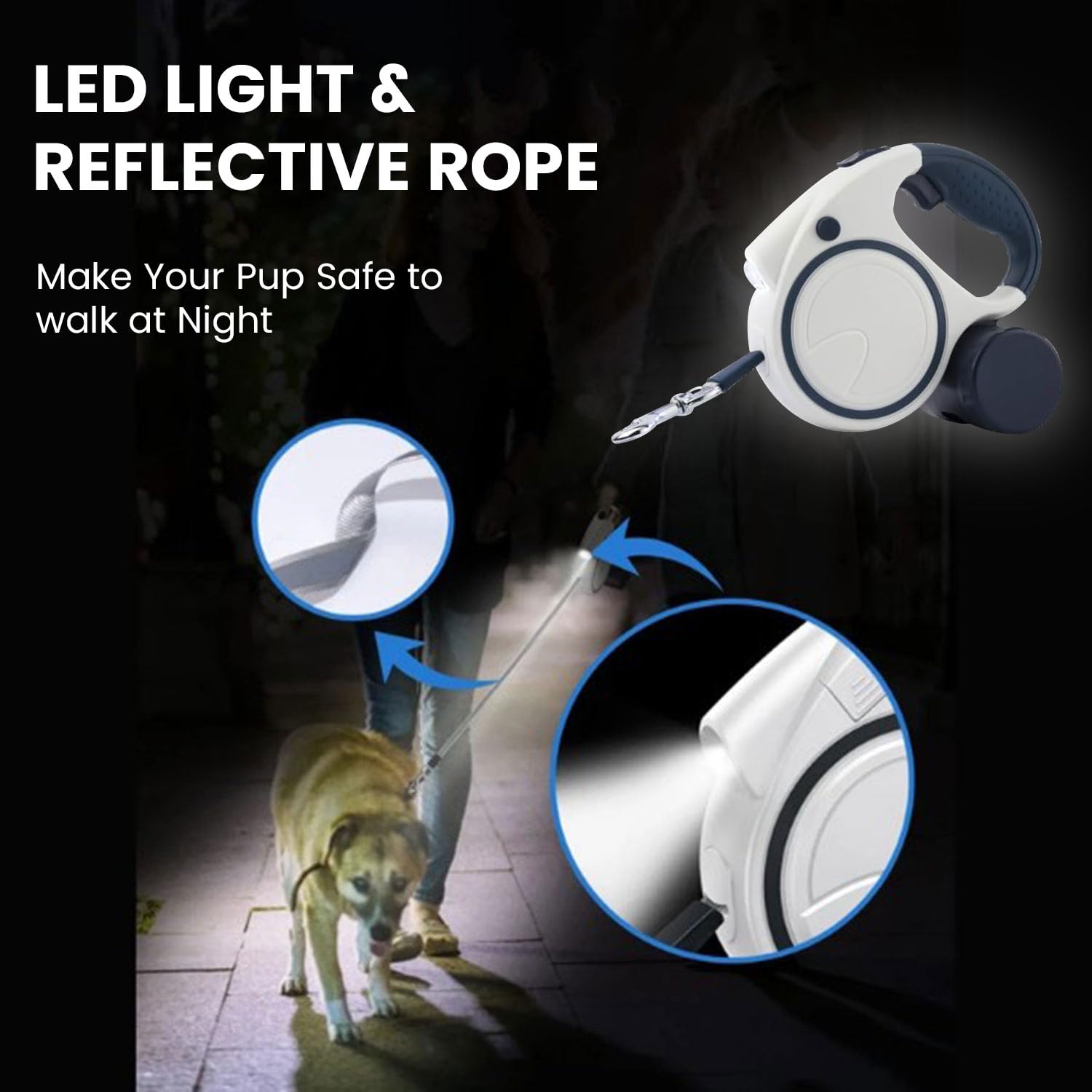 Best Dog Supplies leash with dispenser and flashlight ready for quick treats and night outings.
