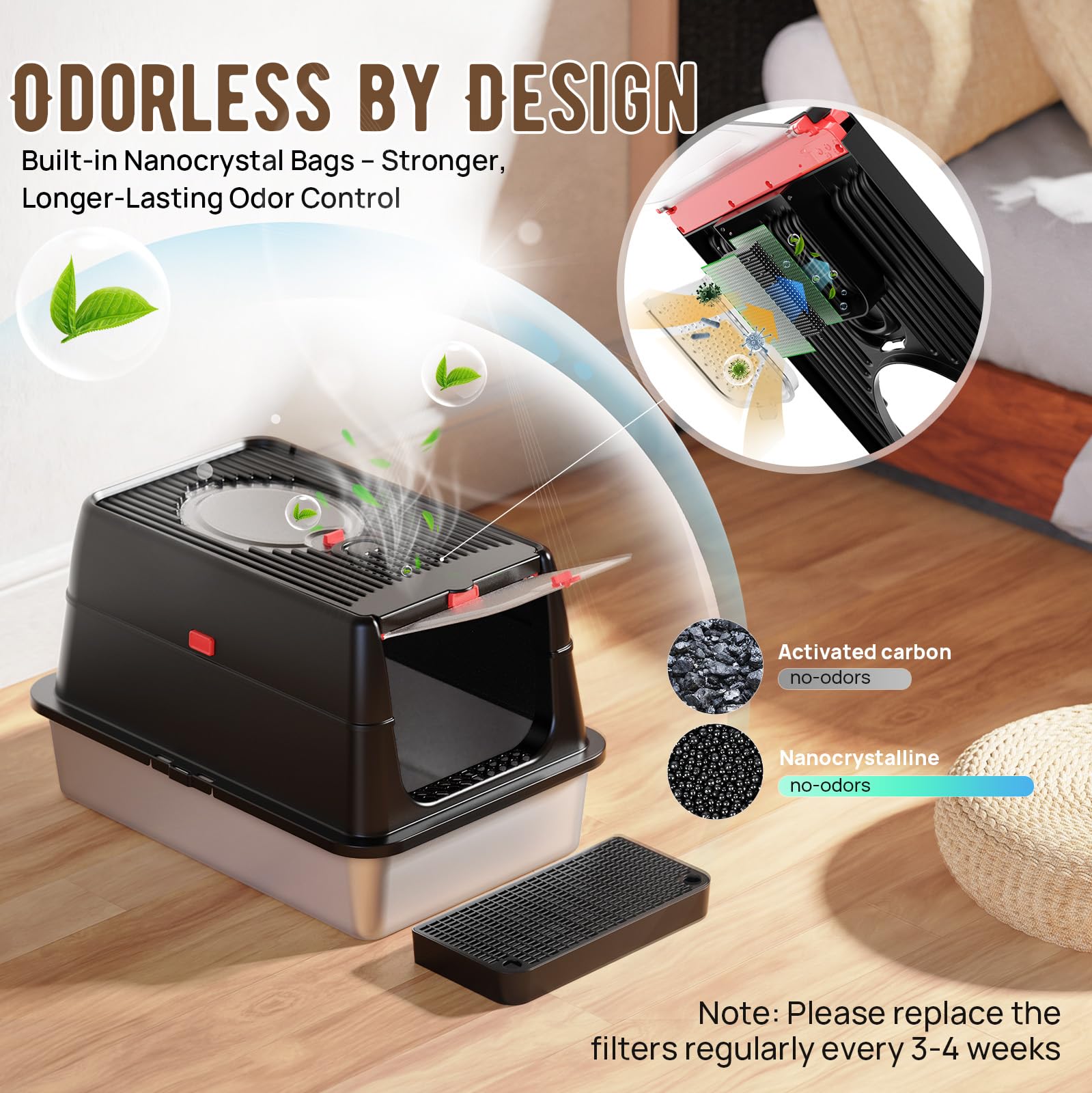 BEST JAJA stainless-steel cat litter box with 160-degree lid for easy cleaning access.