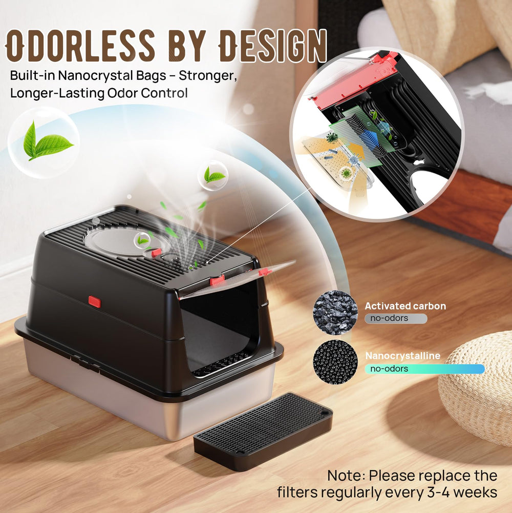 BEST JAJA stainless-steel cat litter box with 160-degree lid for easy cleaning access.