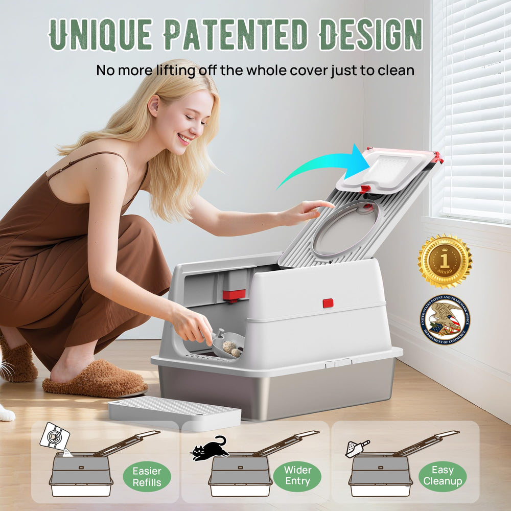 BEST JAJA stainless steel litter box odor-resistant with carbon filter reduces smells