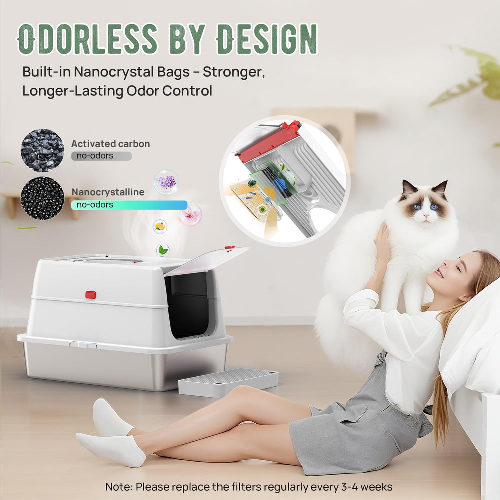 BEST JAJA stainless steel litter box top-exit facilitates clean exits and reduces tracking