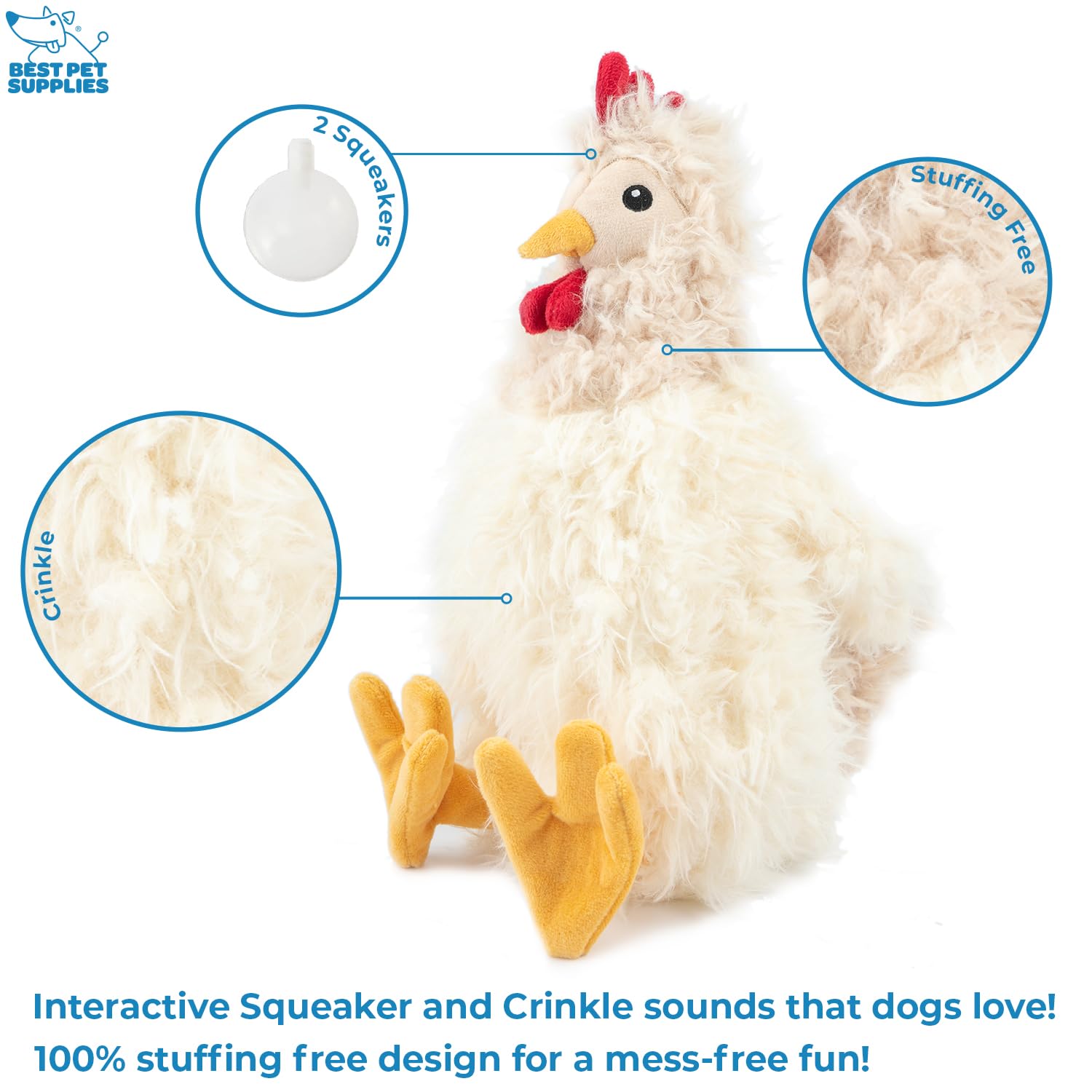 Best Pet Supplies crinkle Chicken head close-up with squeak for interactive fun.