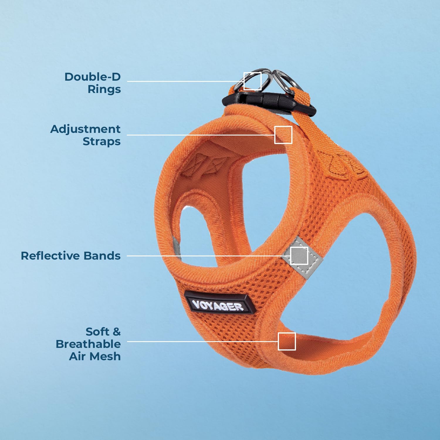 Best Pet Supplies Voyager harness features double D-rings and buckle for secure leash attachment.