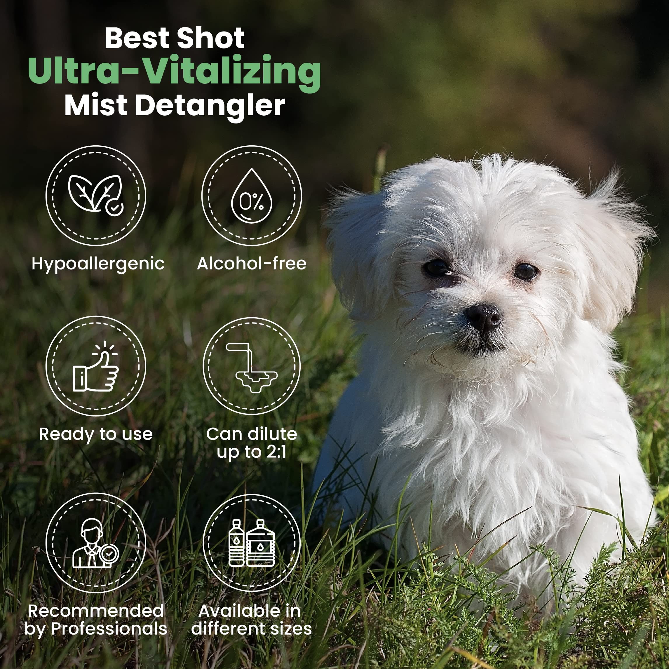 Best Shot hypoallergenic, alcohol-free formula gentle for sensitive pets.