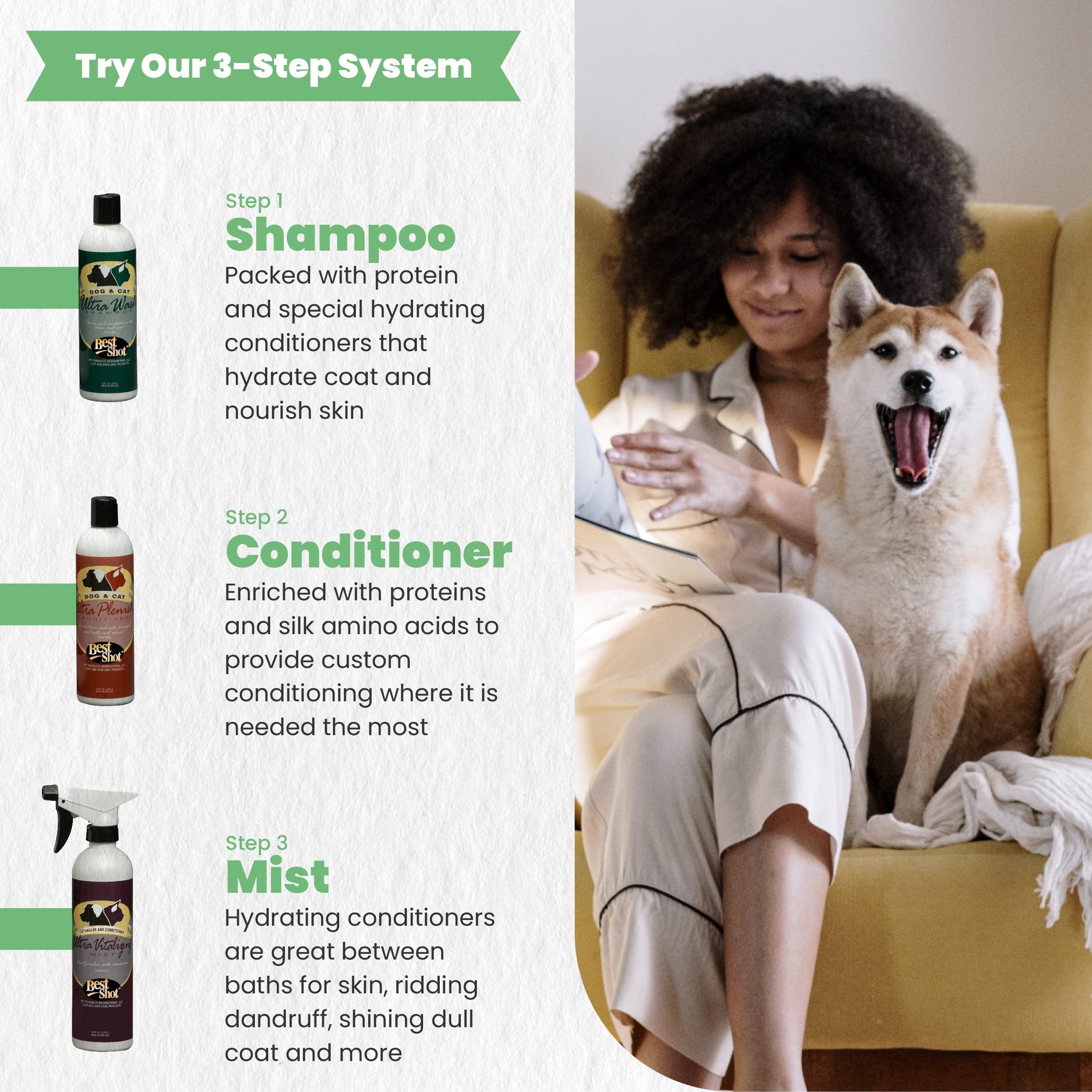 Best Shot Moisturizing Conditioner leaves a silky coat after use.