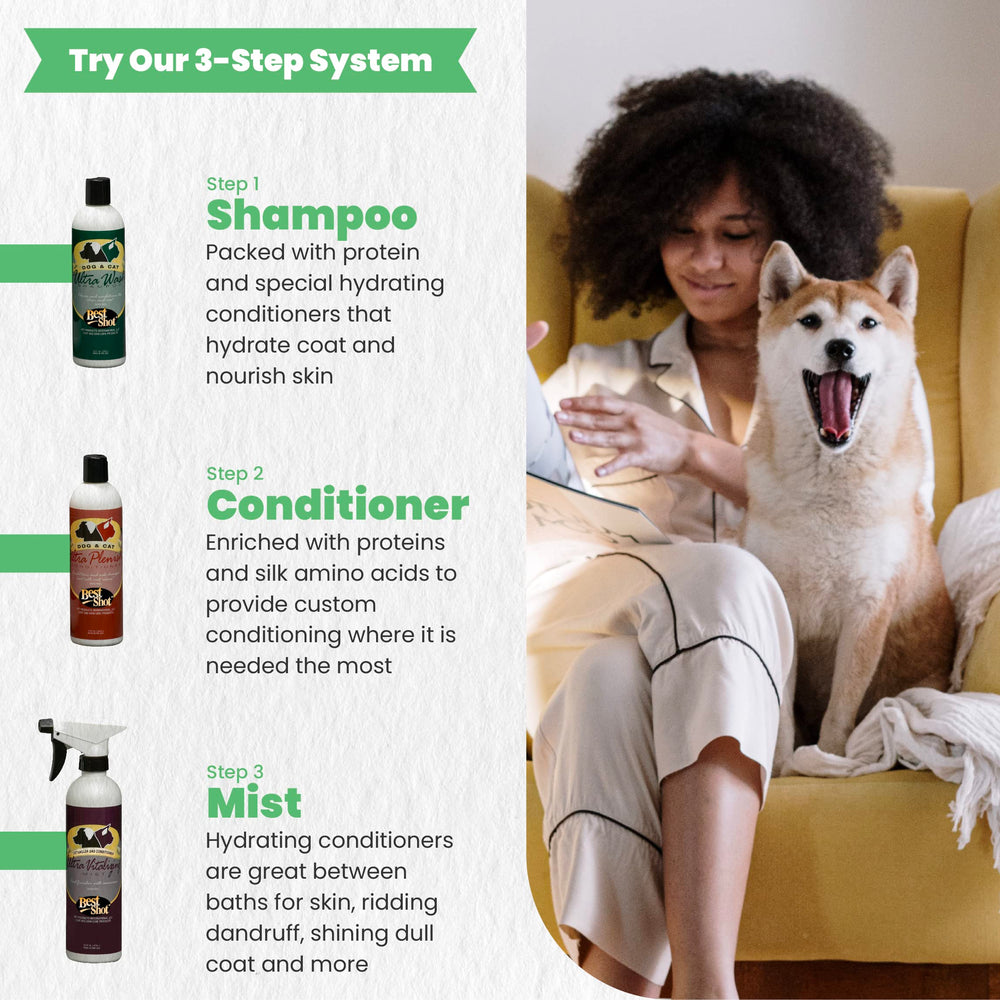 Best Shot Moisturizing Conditioner leaves a silky coat after use.