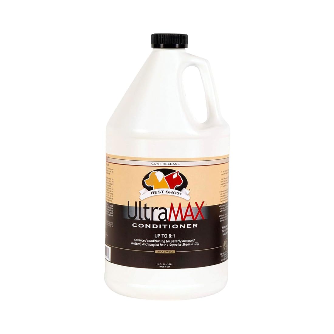 Best Shot UltraMAX Pro Conditioner bottle highlights a hydrating formula for silky coats.