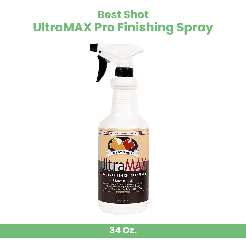 Best Shot UltraMAX Pro Finishing Spray in action helps reduce static during grooming sessions