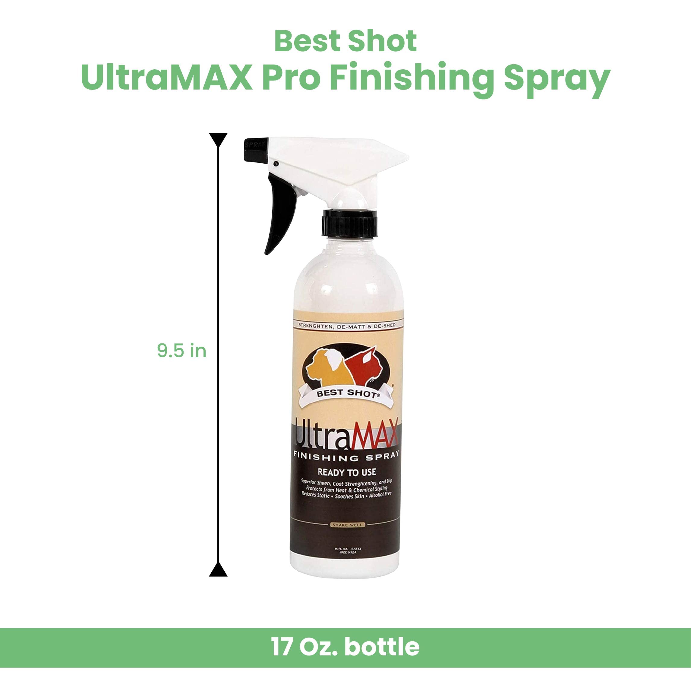 Best Shot UltraMAX Pro Finishing Spray adds radiant sheen after grooming.