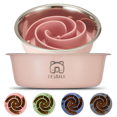 Bestalk 2-in-1 metal slow feeder bowl side view shows non-slip base for stable feeding.