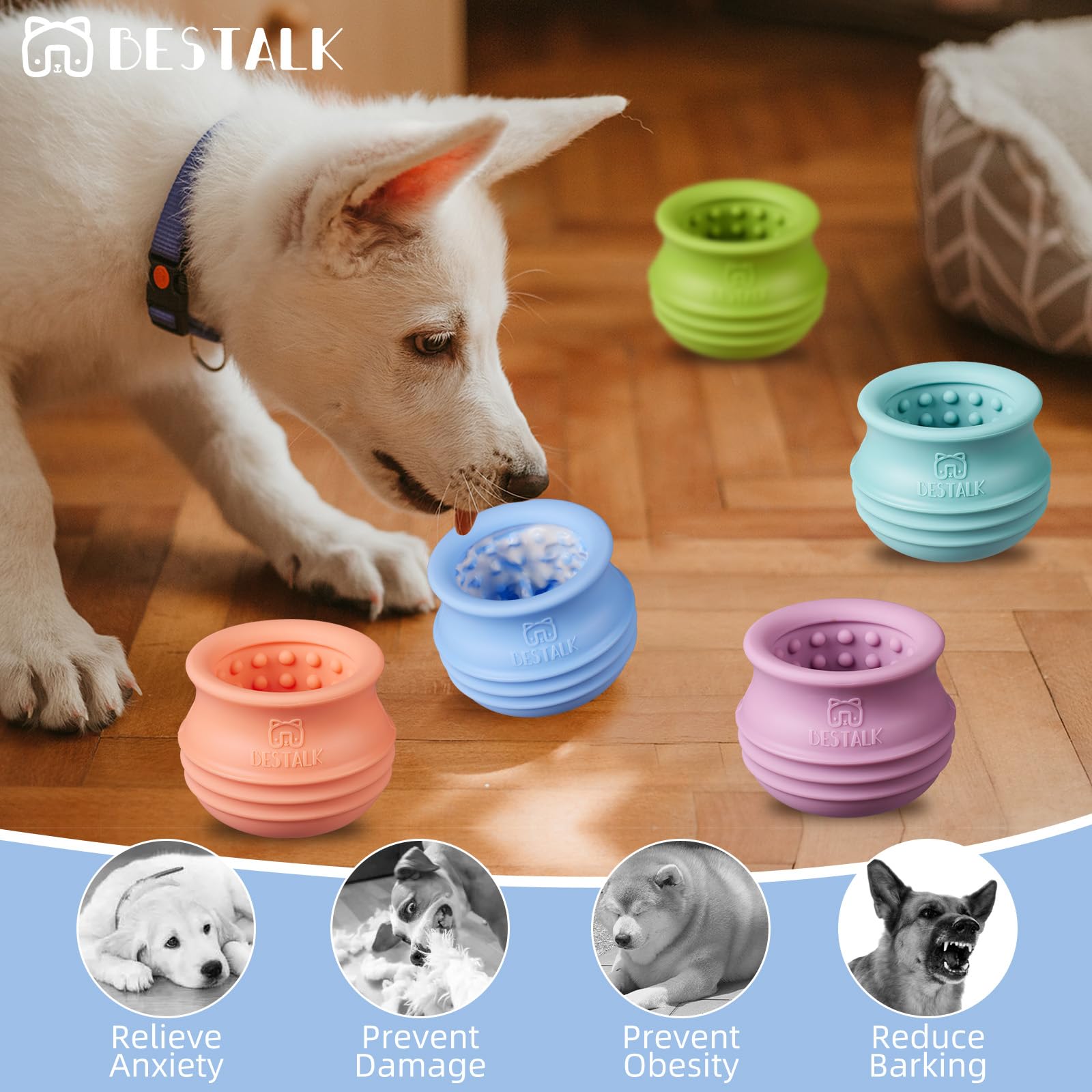 Bestalk BPA-free silicone dog toy for safe chewing and slow feeding.