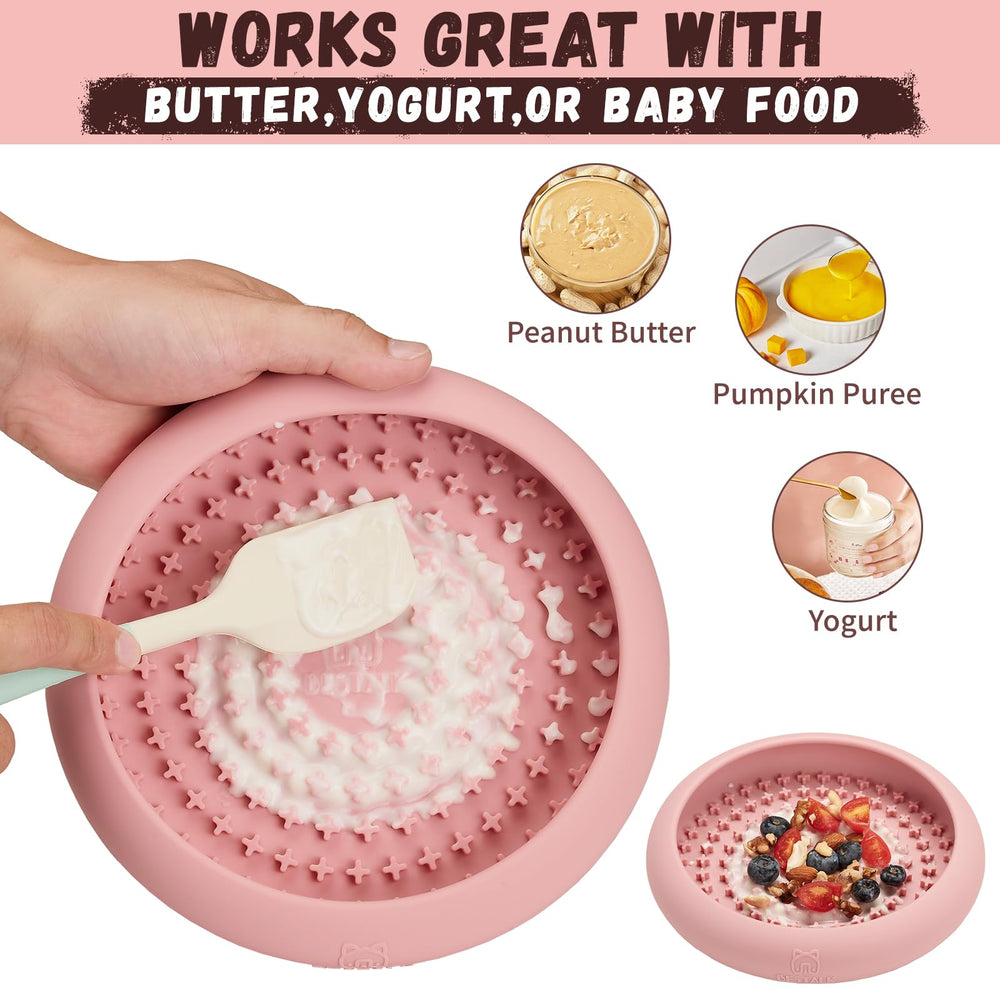 Bestalk dog lick bowl anti-slip edge reduces mess during use.