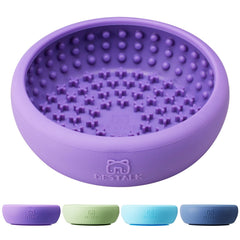 Bestalk dog lick bowl purple shows anti-slip design for mess-free feeding.