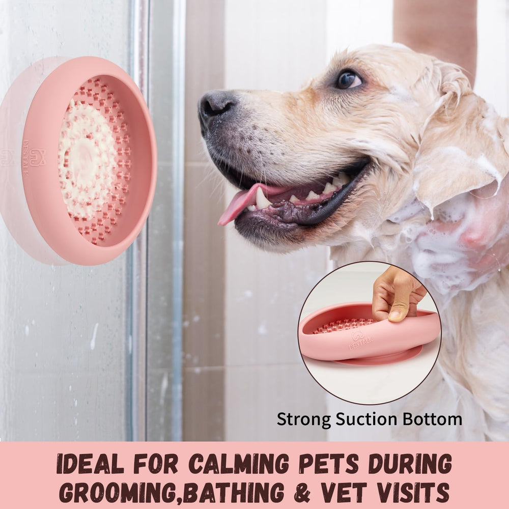 Bestalk dog lick bowl suction cups secure placement on flat surfaces.
