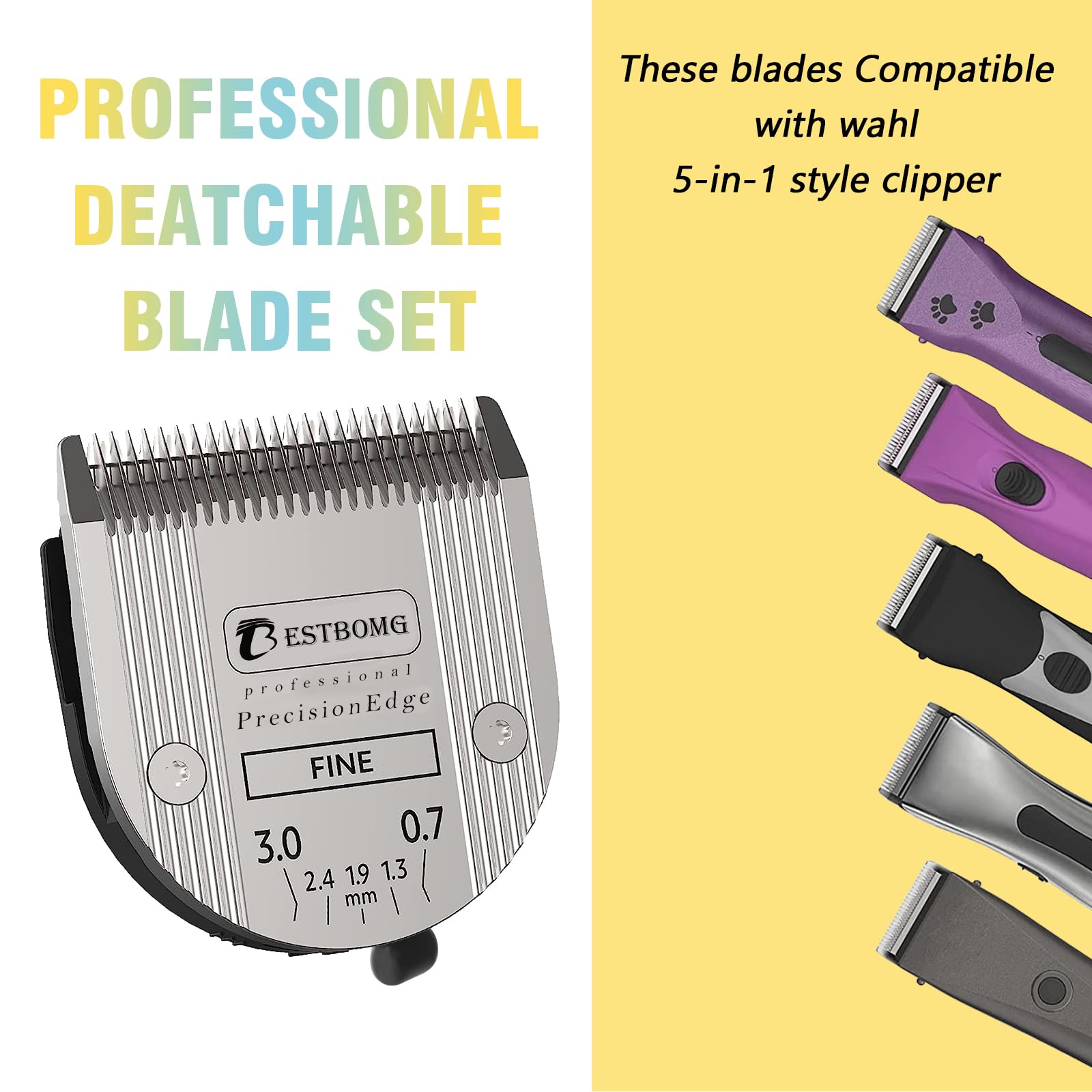 BESTBOMG blade adjustable length 0.7–3mm for efficient full-body dog grooming.