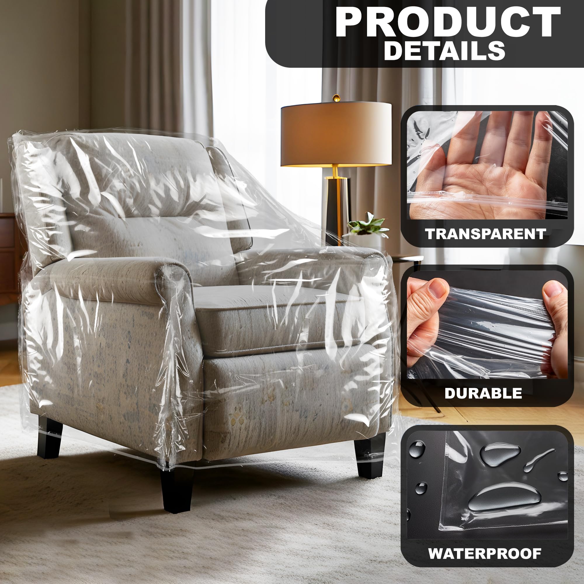 Besti plastic recliner armchair cover back view demonstrates full-seat shield for pets.
