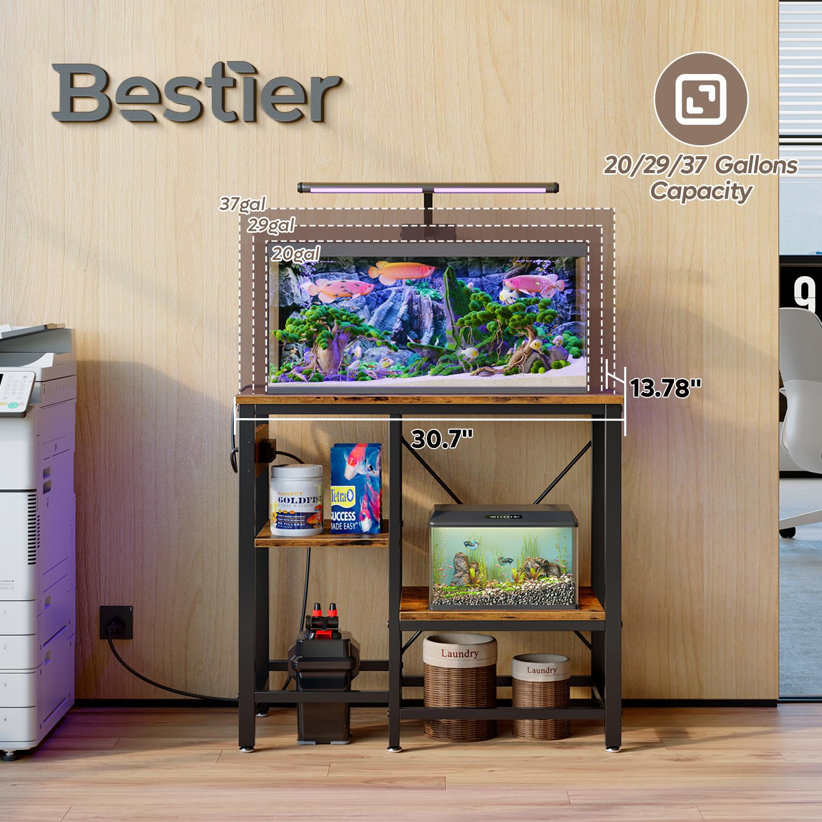 Bestier lower space fits a 5-gallon quarantine tank.