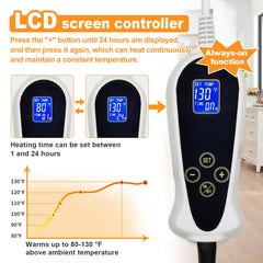 Bestio LCD switch on heating pad lets you monitor temperature and time at a glance.