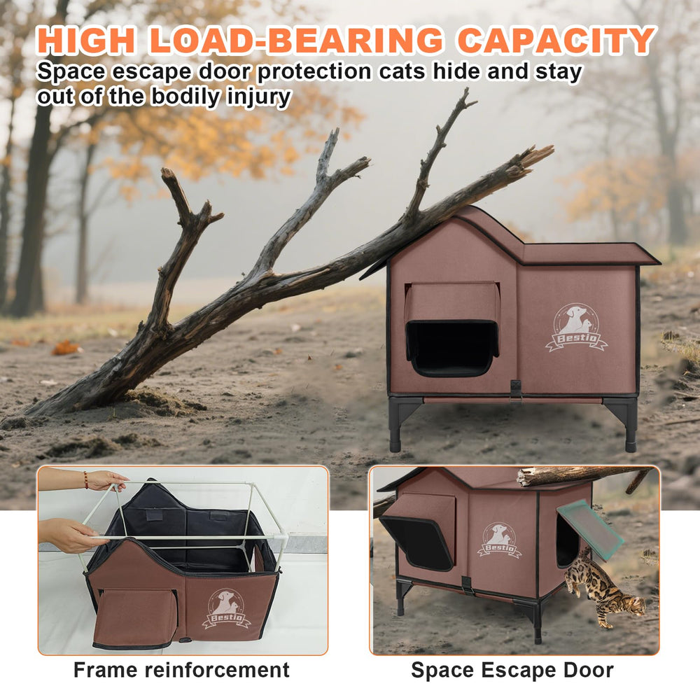 Bestio cat house one-way escape door ensures safe retreat during emergencies
