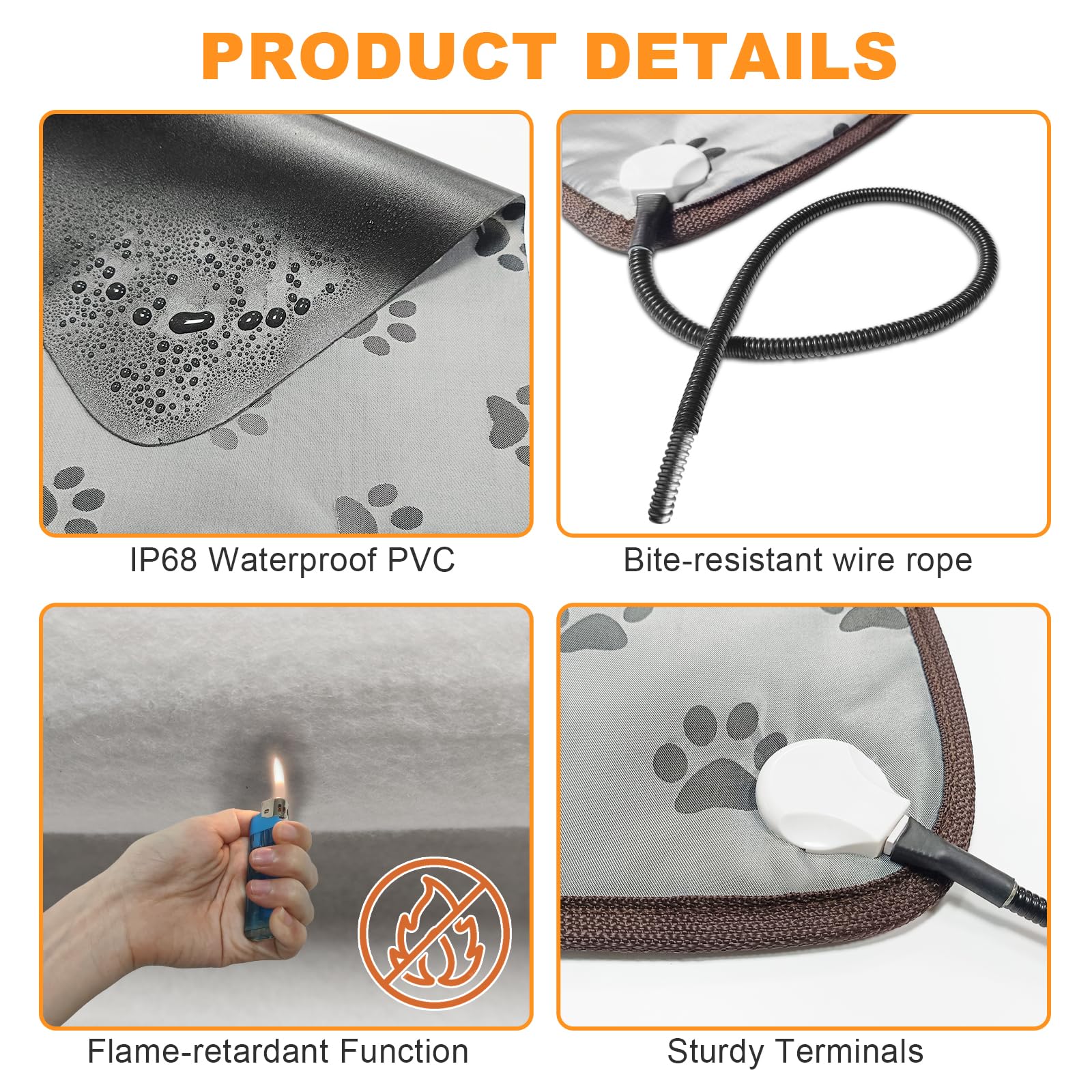 Bestio large dog heating pad chew-resistant cable enhances durability.