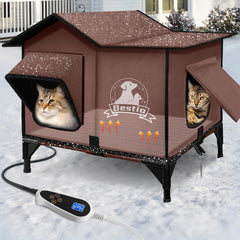 Bestio large heated cat house outdoor exterior view shows weatherproof shelter for warmth
