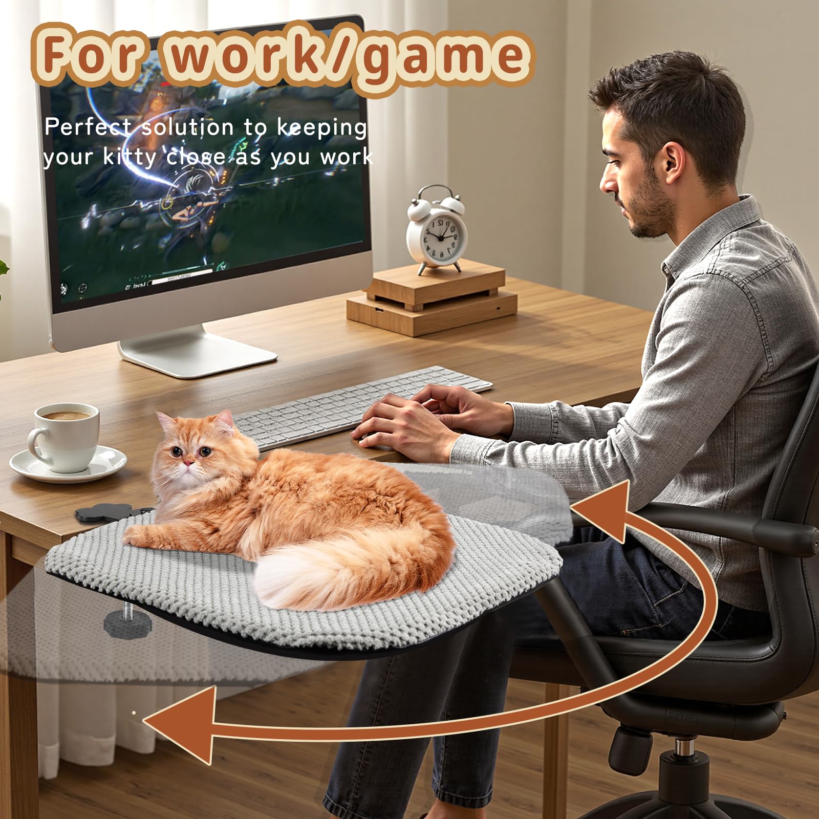BESTISAN cat bed desk clamp-system keeps desk steady during use