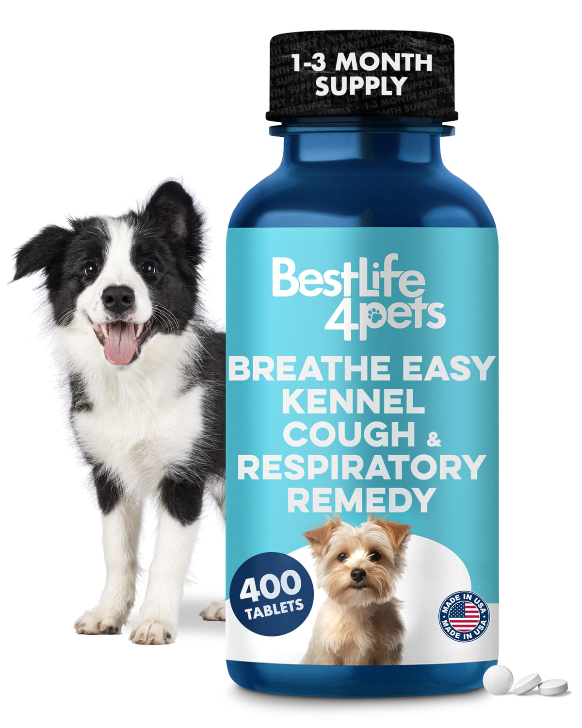 BestLife4Pets Breathe Easy pellets in jar offer gentle canine respiratory support.
