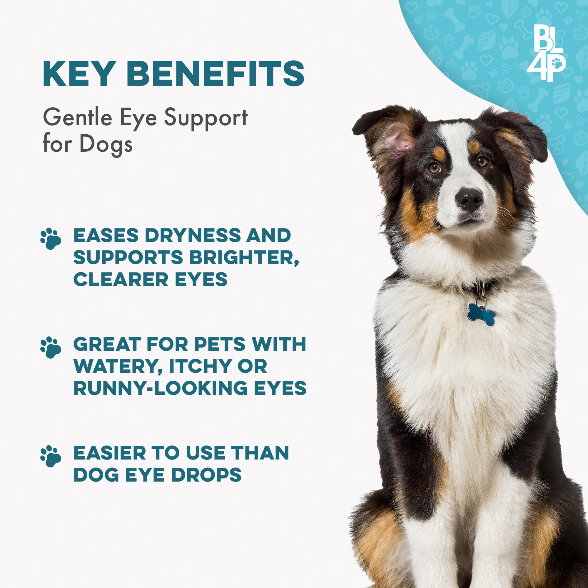 BestLife4Pets eye-care dog-eyes-bright suggests clearer vision and happier daily activities.