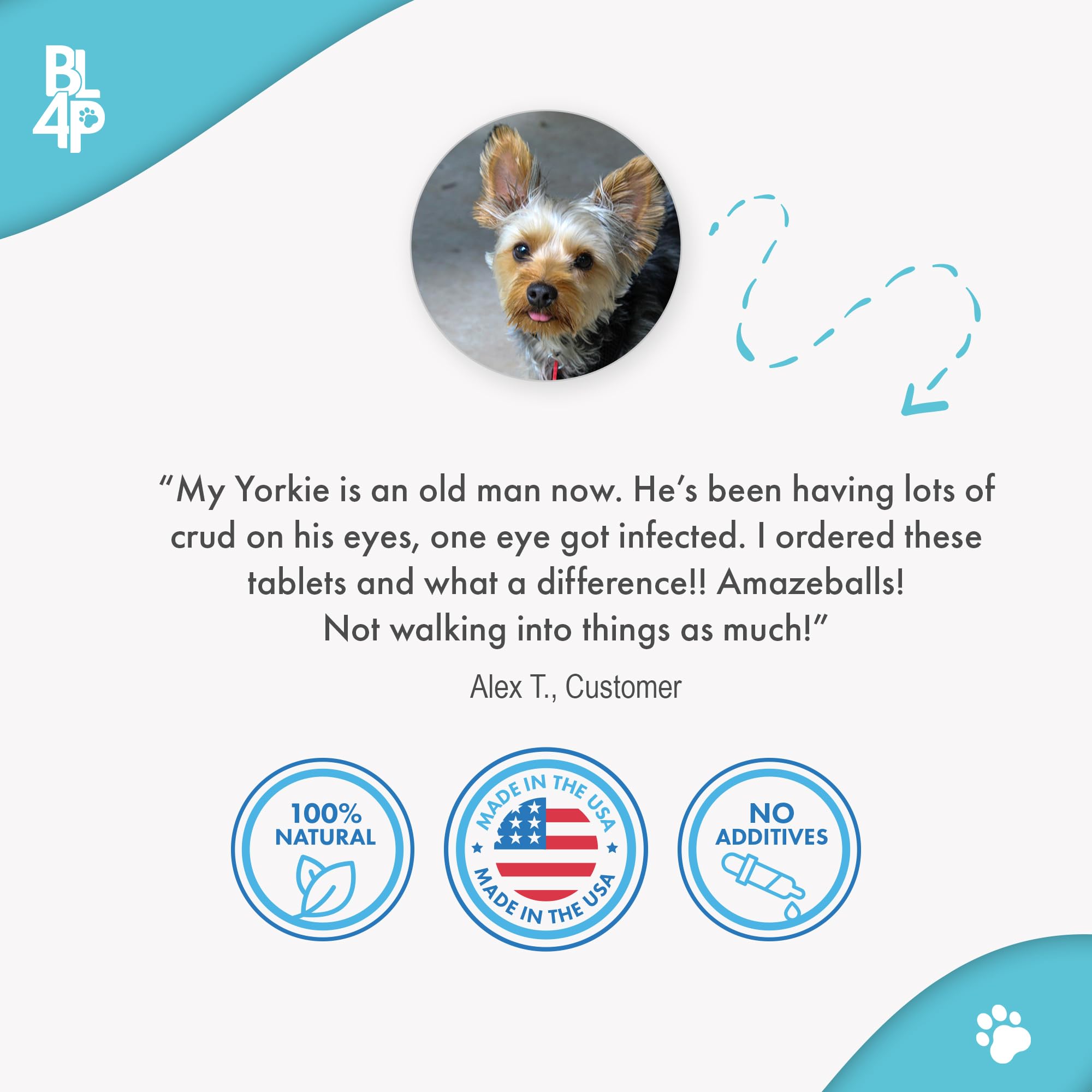 BestLife4Pets eye-care pills closeup highlights small tasteless tablets for gentle eye support.