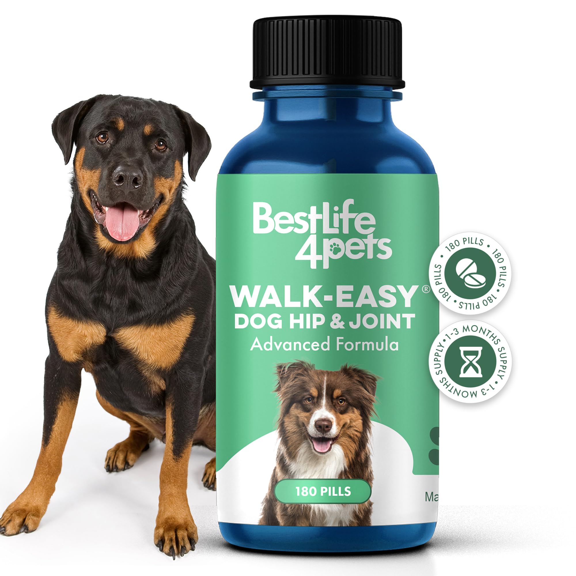 BestLife4Pets large-breed hip joint bottle supports daily mobility for bigger dogs.