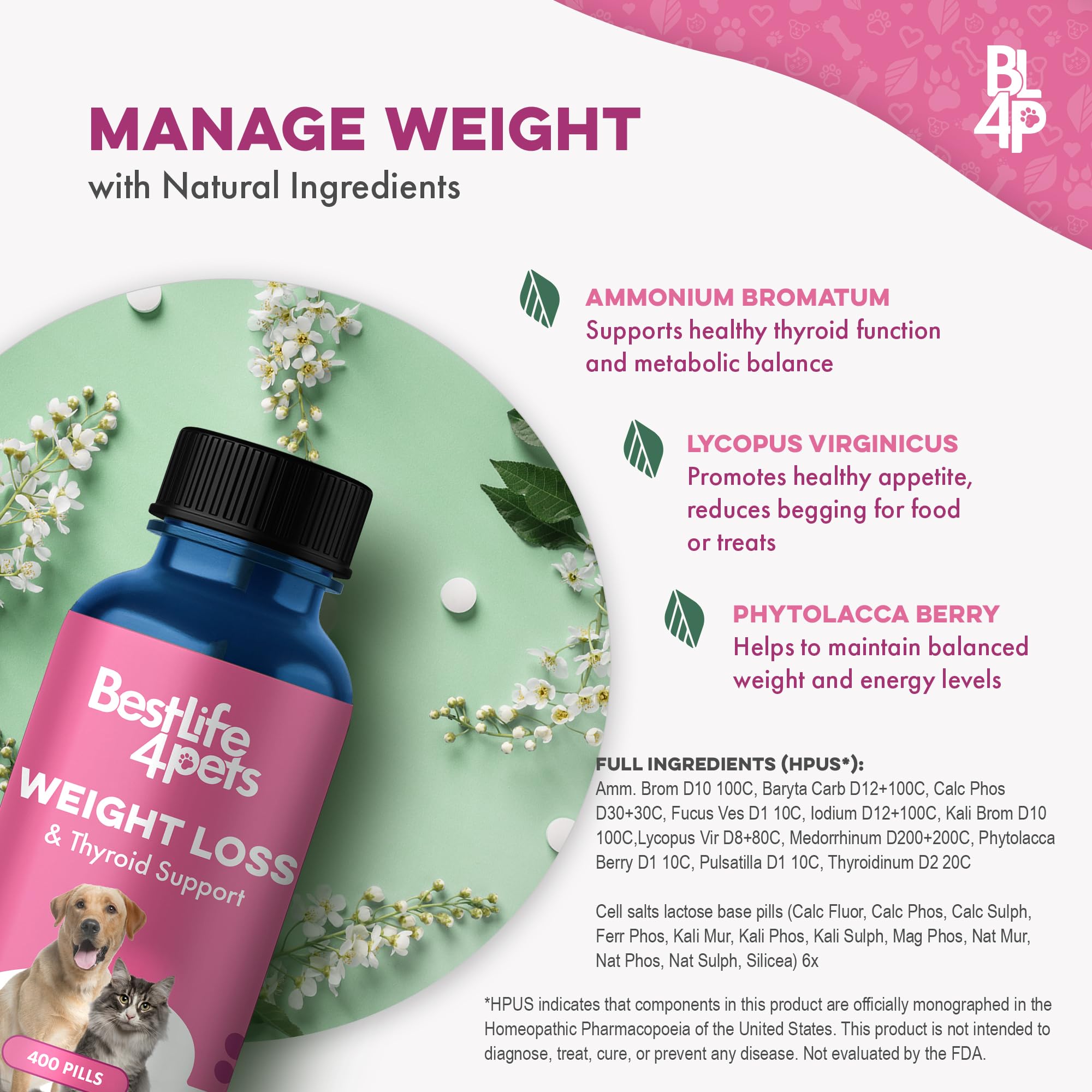 BestLife4Pets label confirms all-natural ingredients and safe usage.
