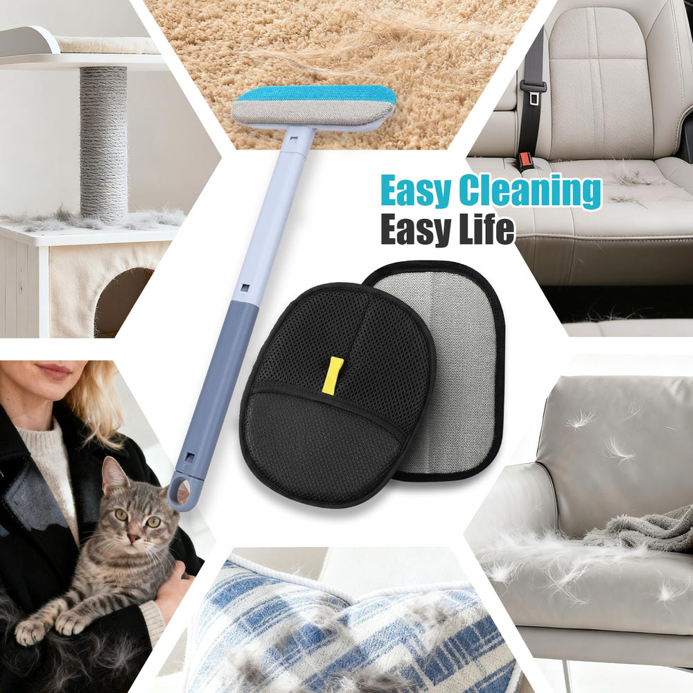 Betanull pet hair remover on sofa and car interior shows multi-surface use