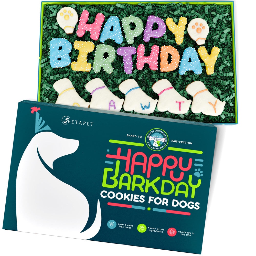 BETAPET dog birthday cookies with colorful frosting highlight safe, all-breed-friendly celebration.