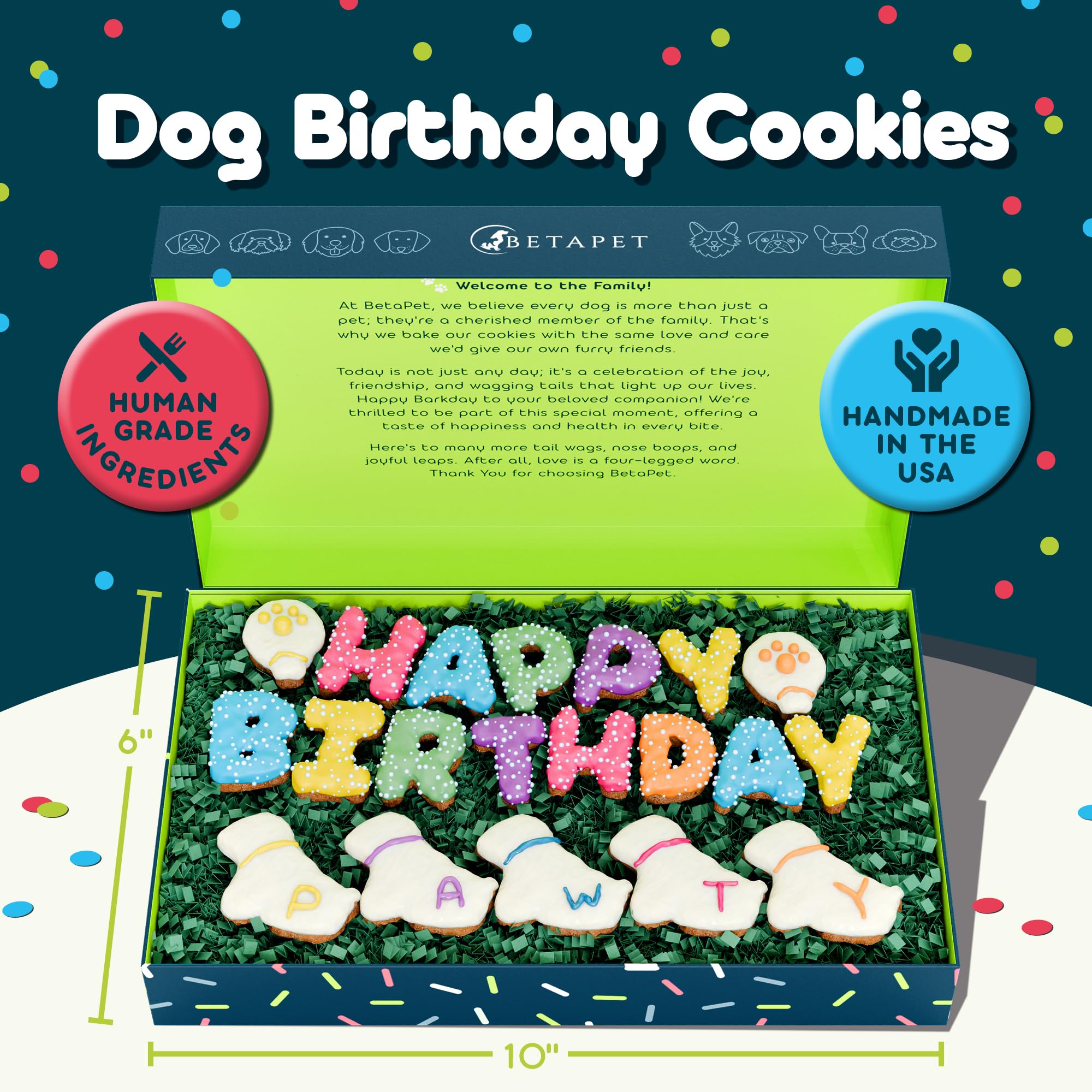BETAPET dog birthday cookies ingredients close-up show human-grade components.