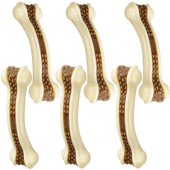 BETTEPROD Dog Chew Bones six-pack display shows durable nylon chews with beef flavor.