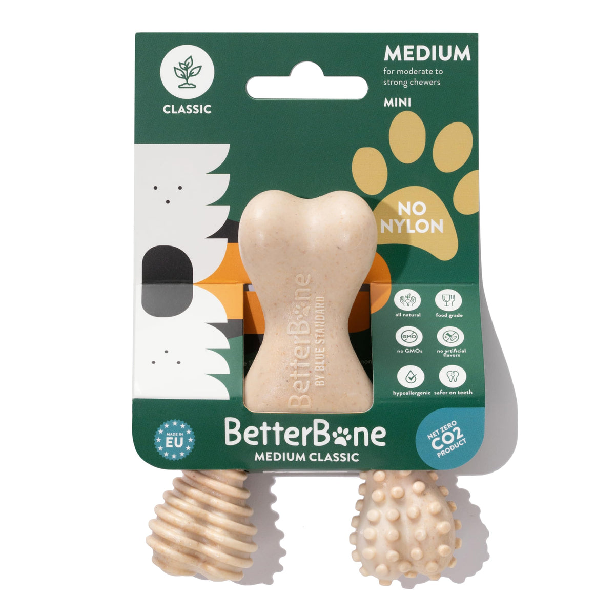 BetterBone medium-density chew with trident-wishbone design for secure grip during chewing.