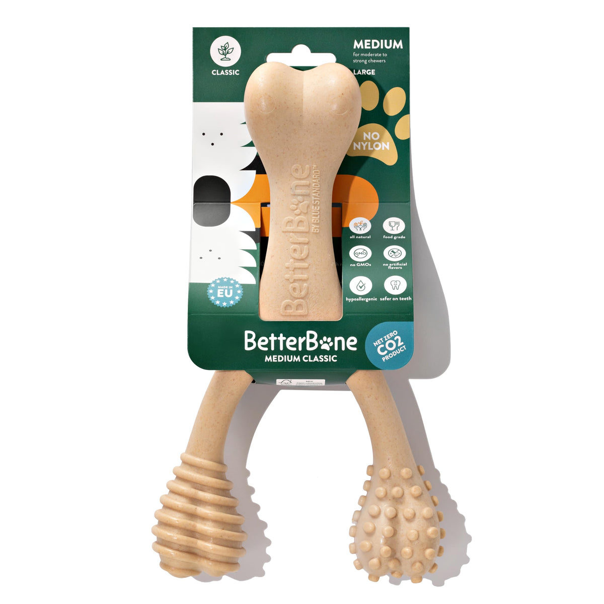 BetterBone medium-density trident-wishbone chew promotes dental health while remaining gentle on mouths.